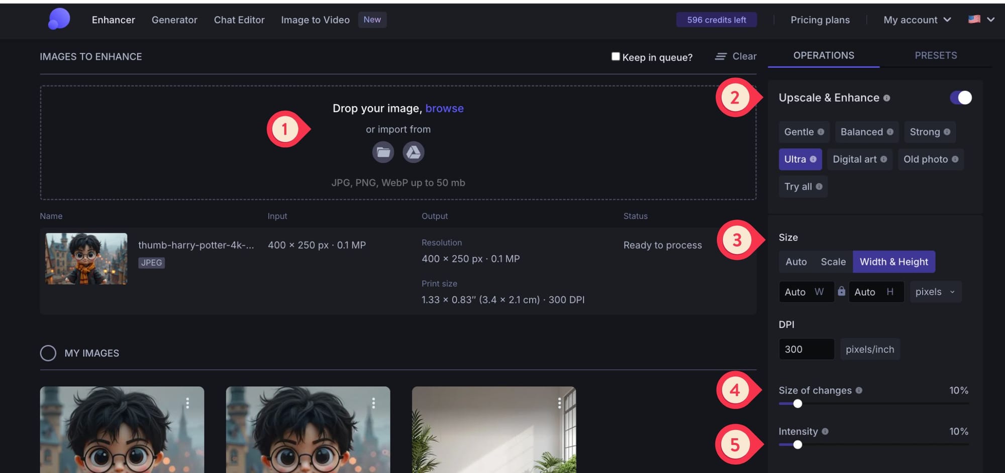 Screenshot of LetsEnhance interface showing upscale options