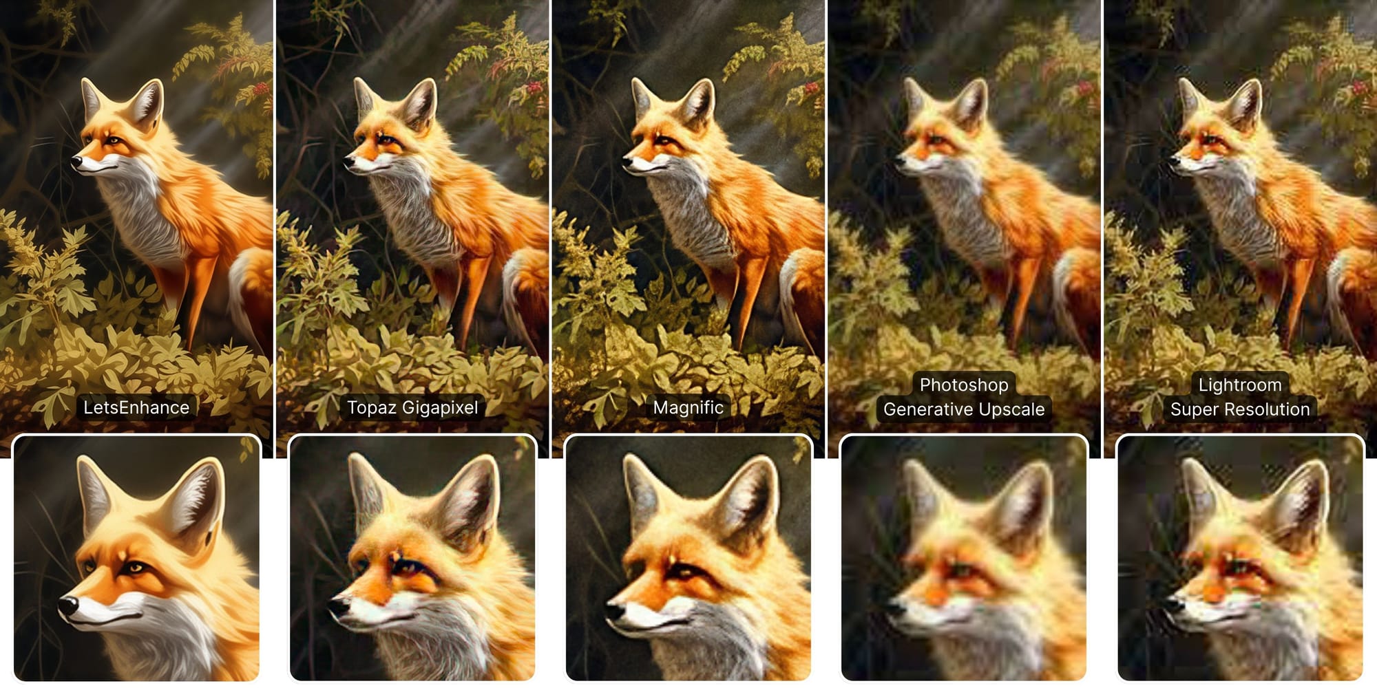 Grid comparing all tools’ fox artwork outputs side by side