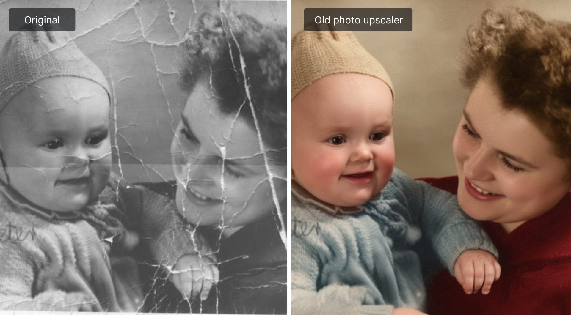 Restoring scratched and damaged old photo using LetsEnhance's Old Photo model
