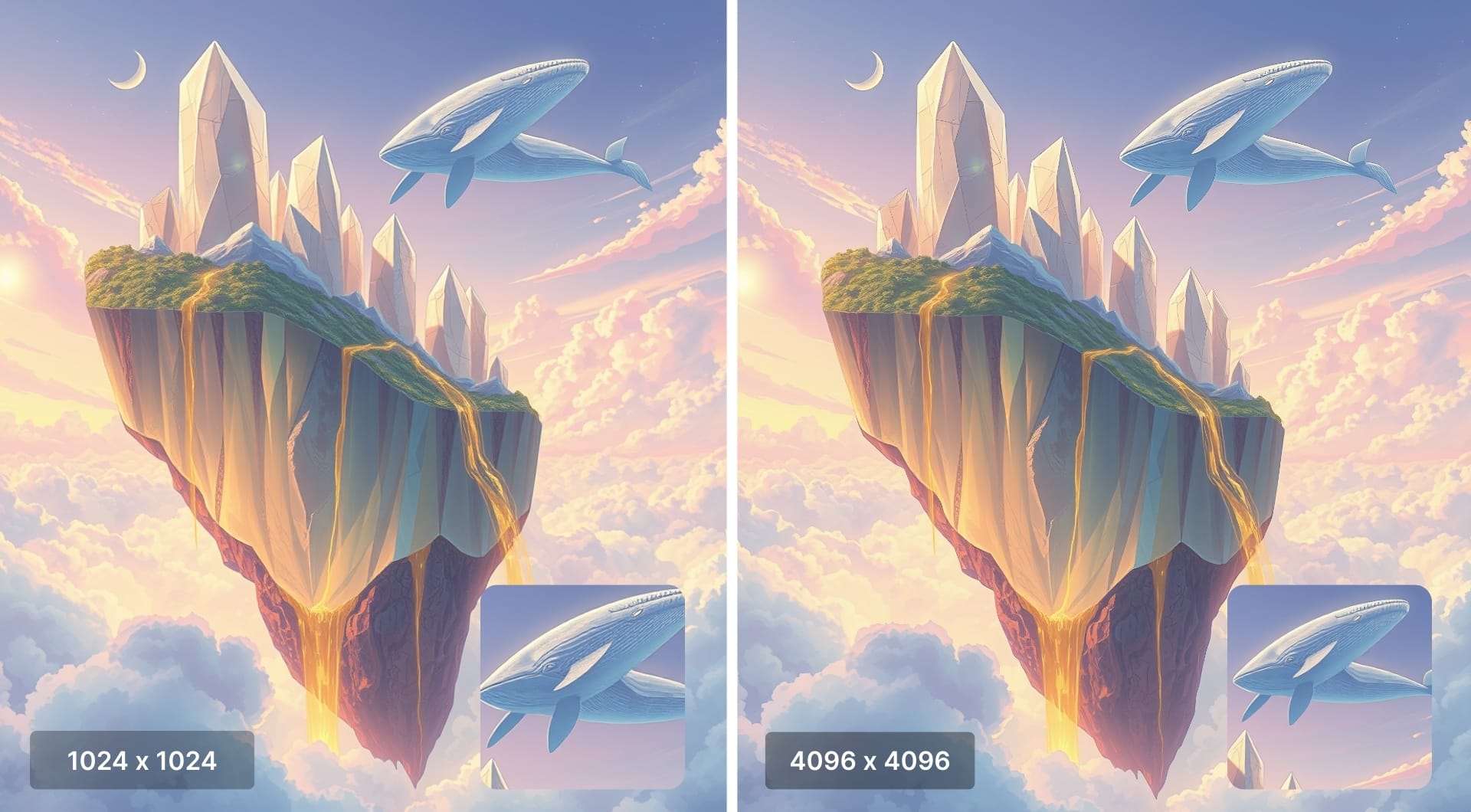 1024 vs 4096 comparison of the same AI art
