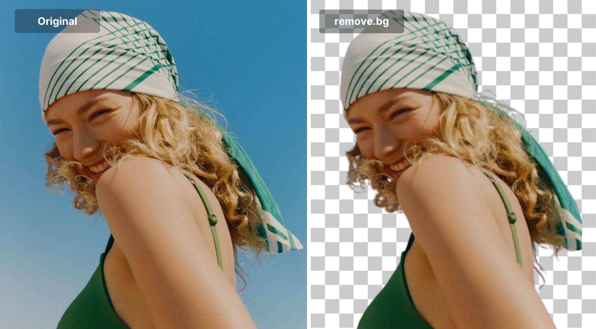 Portrait cutout with hair separated from the background