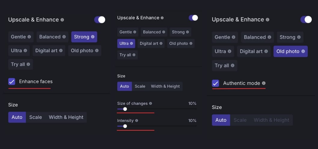Advanced settings options to control enhancement