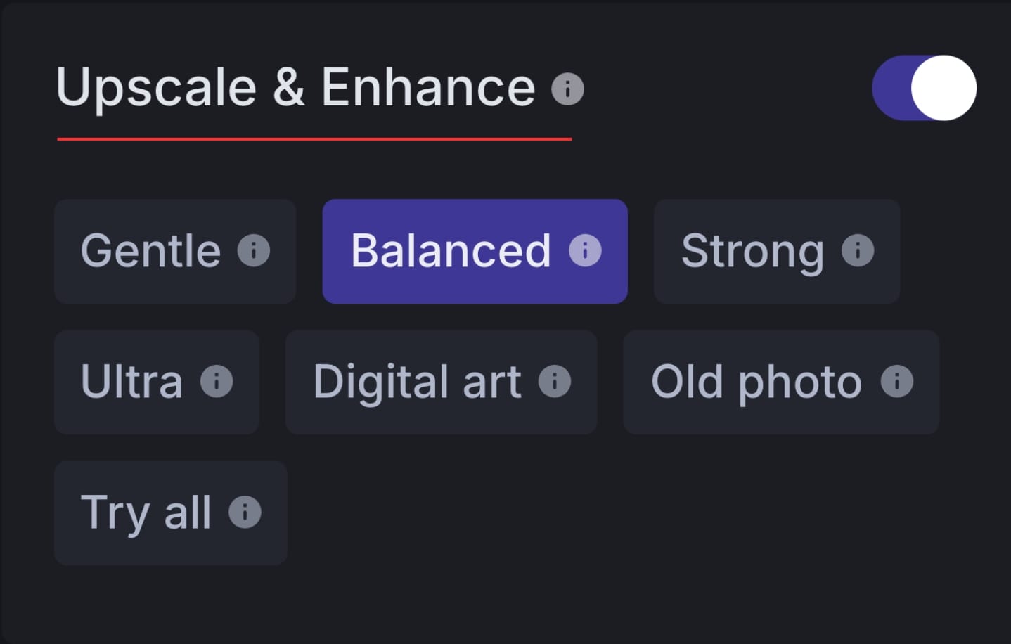 LetsEnhance panel showing available upscaling modes