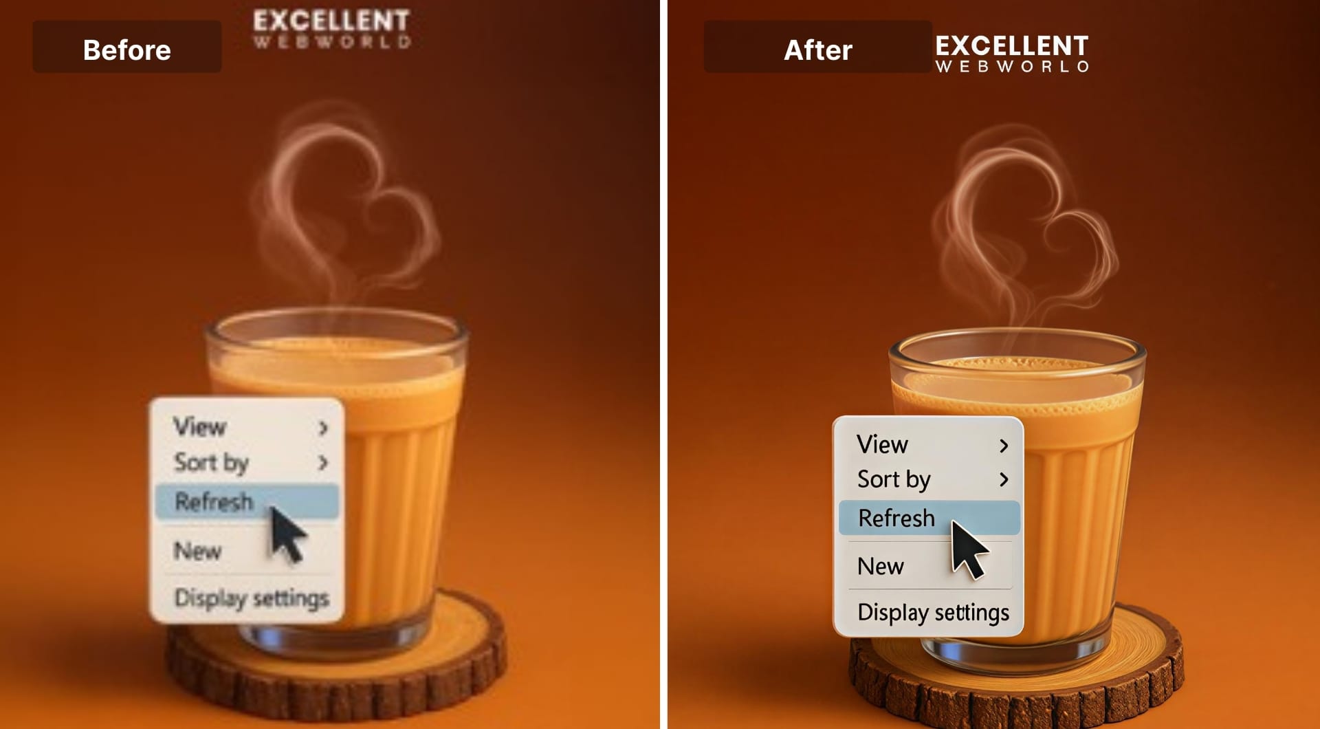 Coffee cup image with on screen menu text sharpened after enhancement