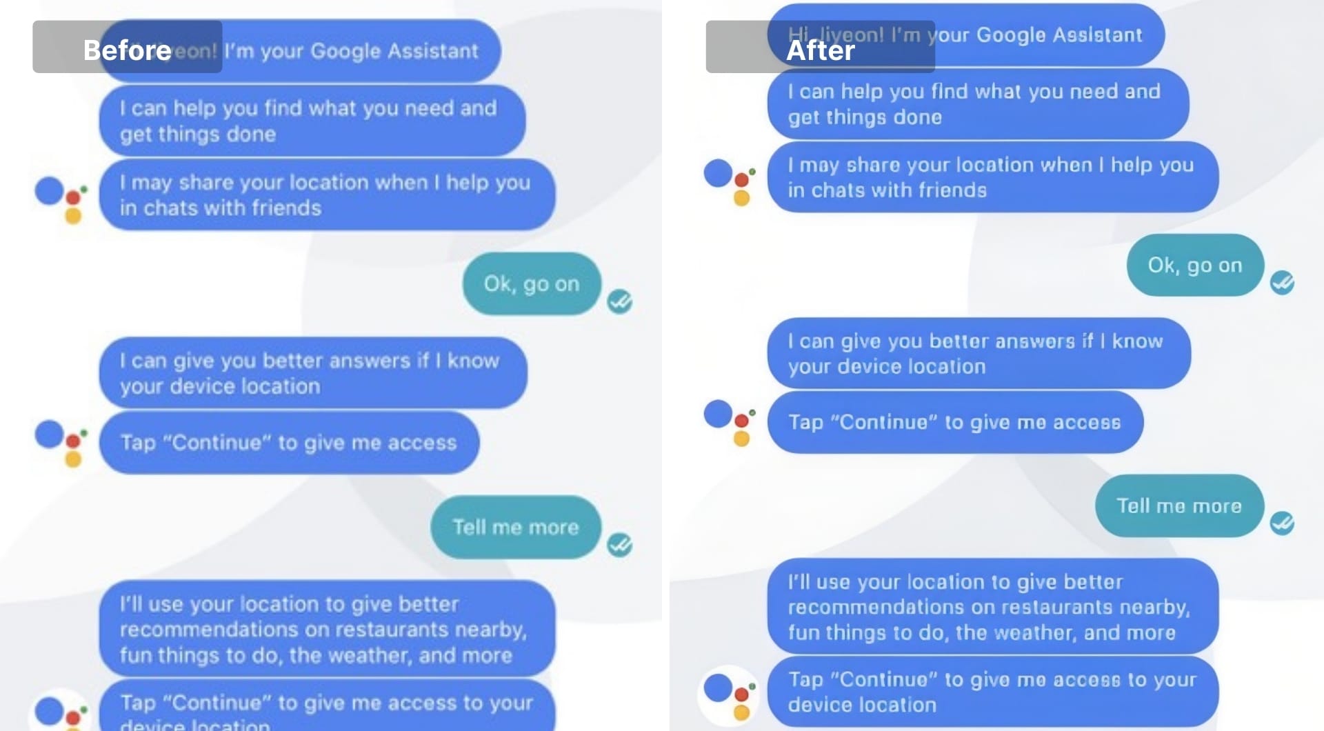 Messaging app conversation where blur removal makes chat bubbles readable