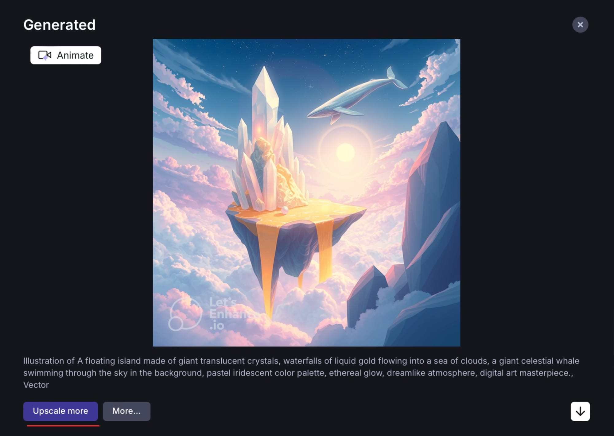 Artwork preview with Upscale 4× option for higher resolution.