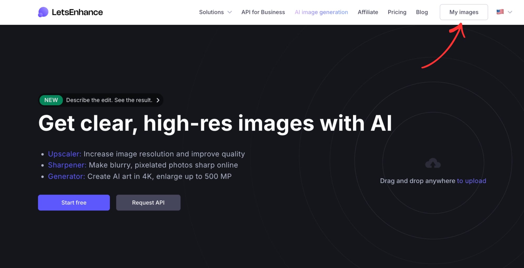 LetsEnhance interface showing steps to create AI art