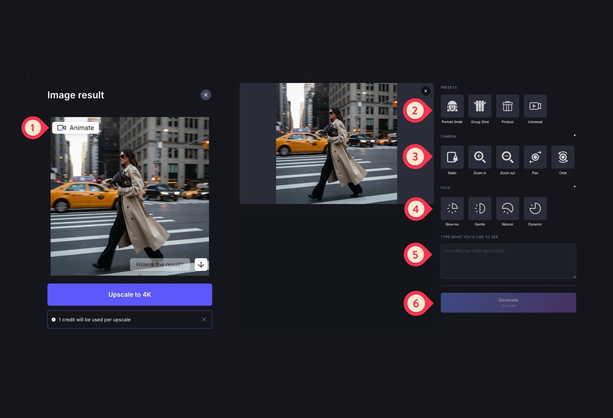 LetsEnhance workspace previewing a short animation from product photos.