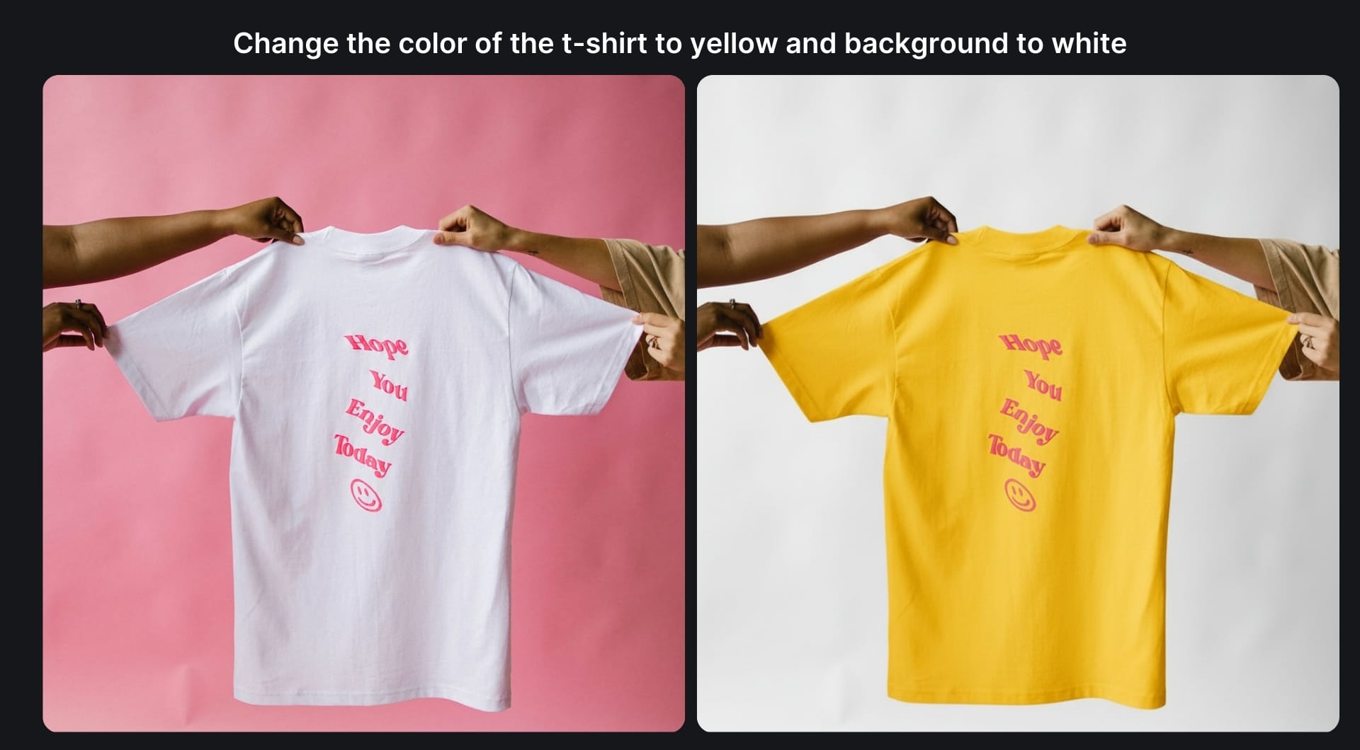 T-shirt image edited to yellow shirt on white background