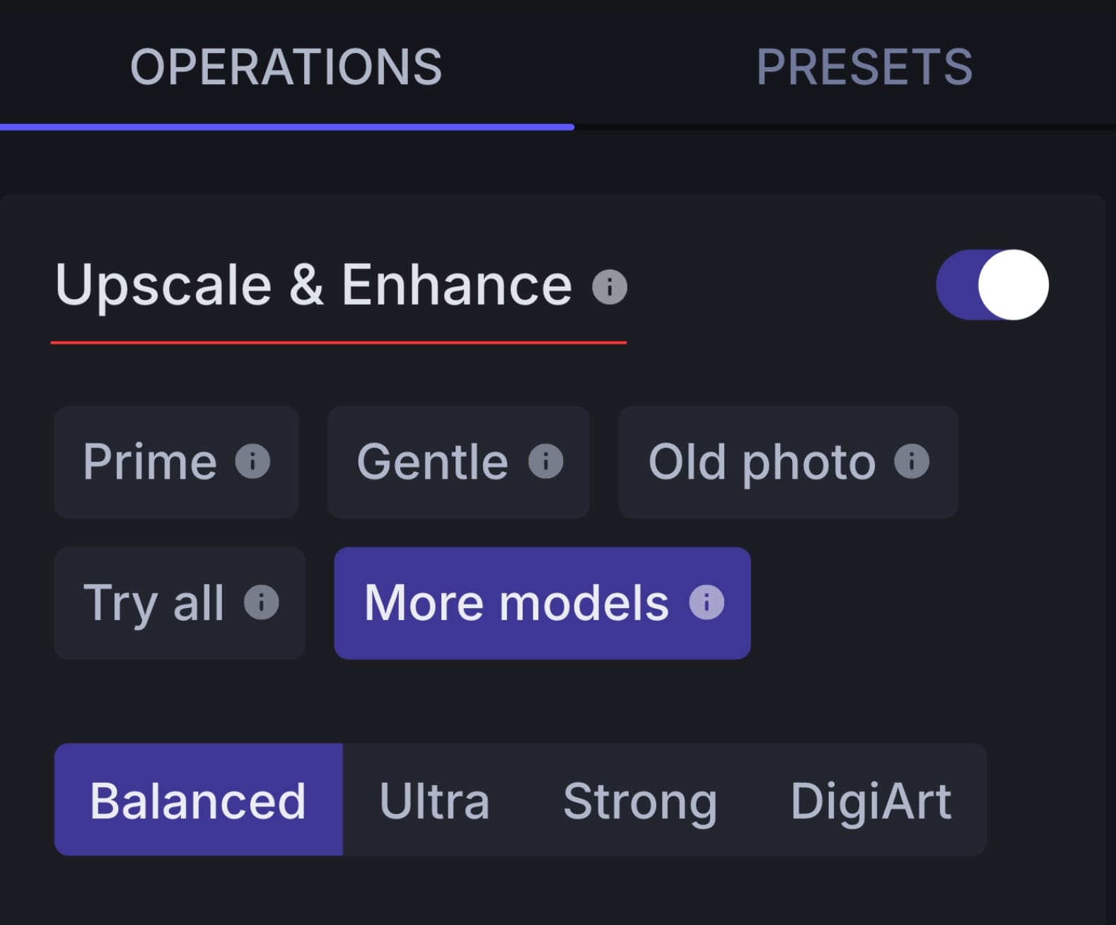 Upscale & Enhance panel with model options like Prime and Ultra