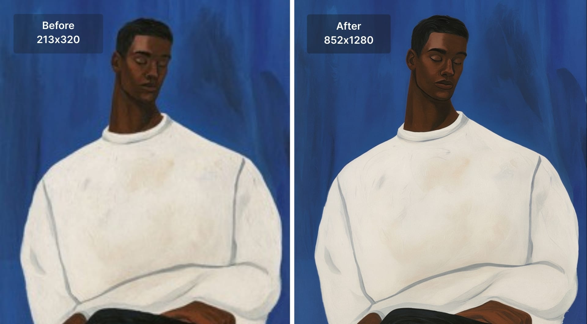 Portrait painting upscale from 213×320 to 852×1280
