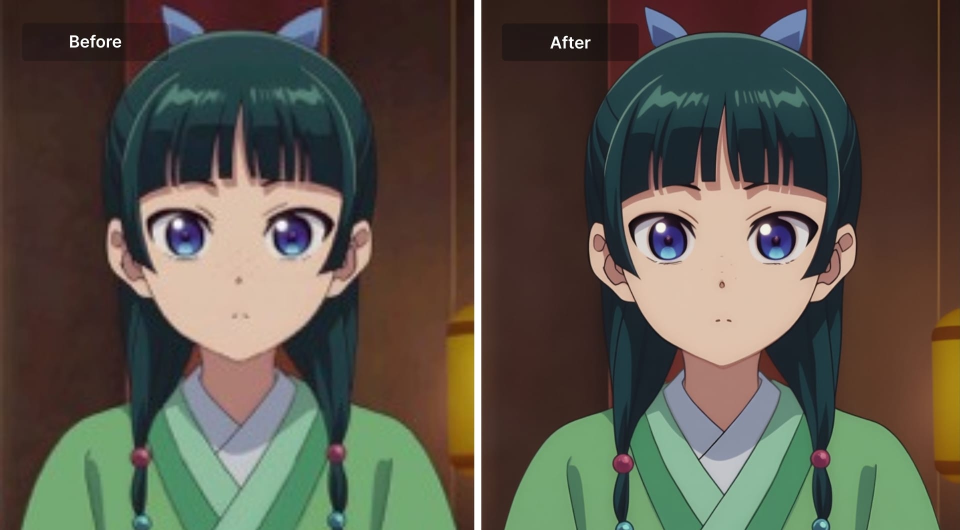 Side by side before and after anime upscaling using LetsEnhance