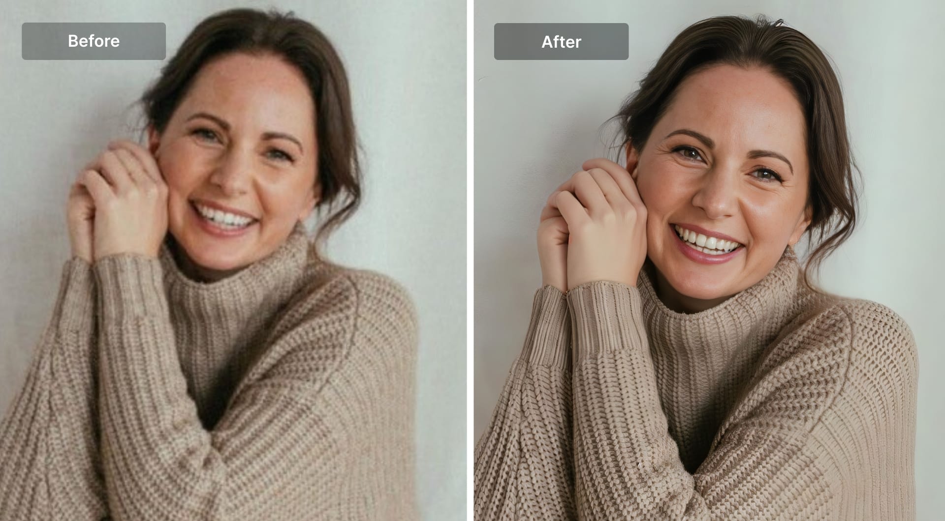 Portrait before-and-after with enhanced facial details