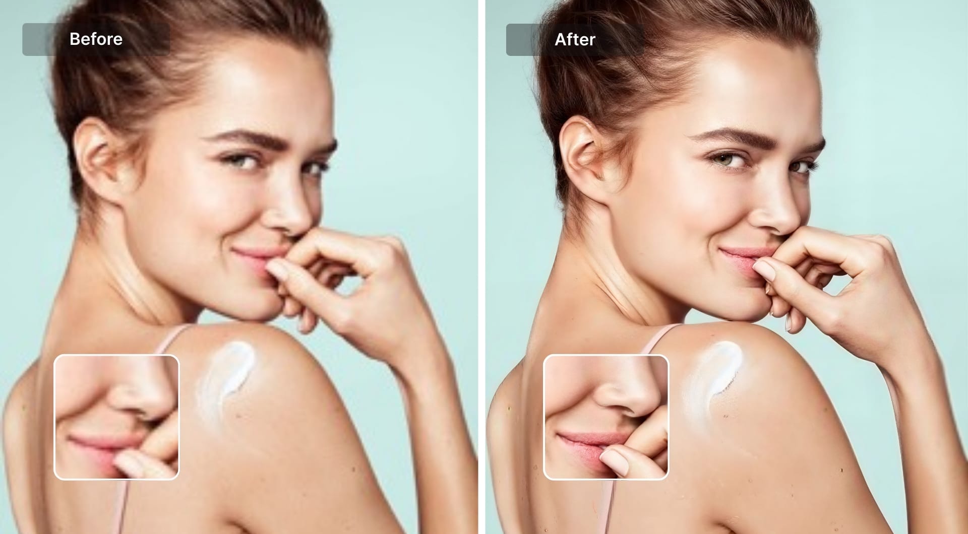 Before and after portrait showing preserved facial identity