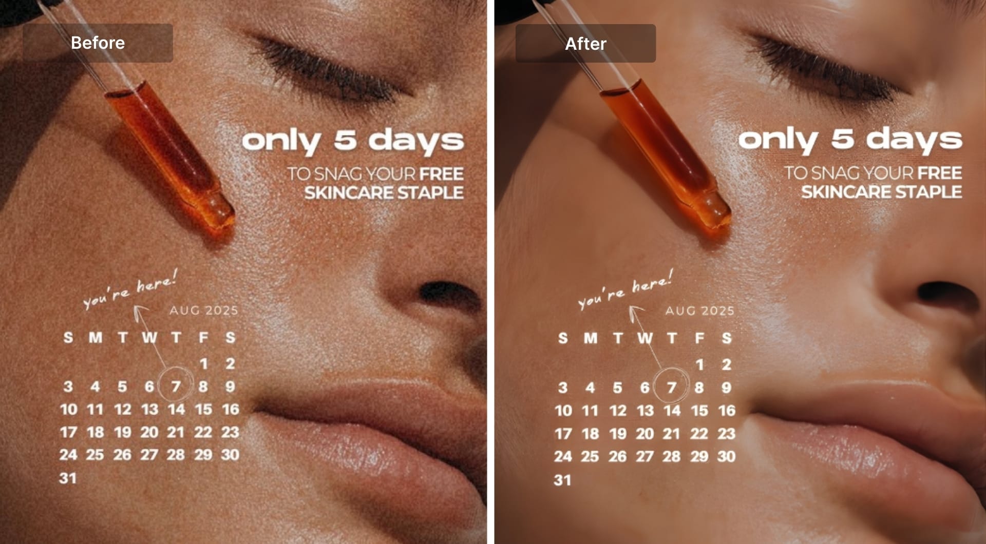 Before-and-after Canva upscale on a promo social media image