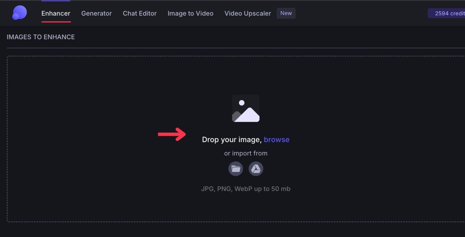 LetsEnhance uploader showing drag-and-drop area for images