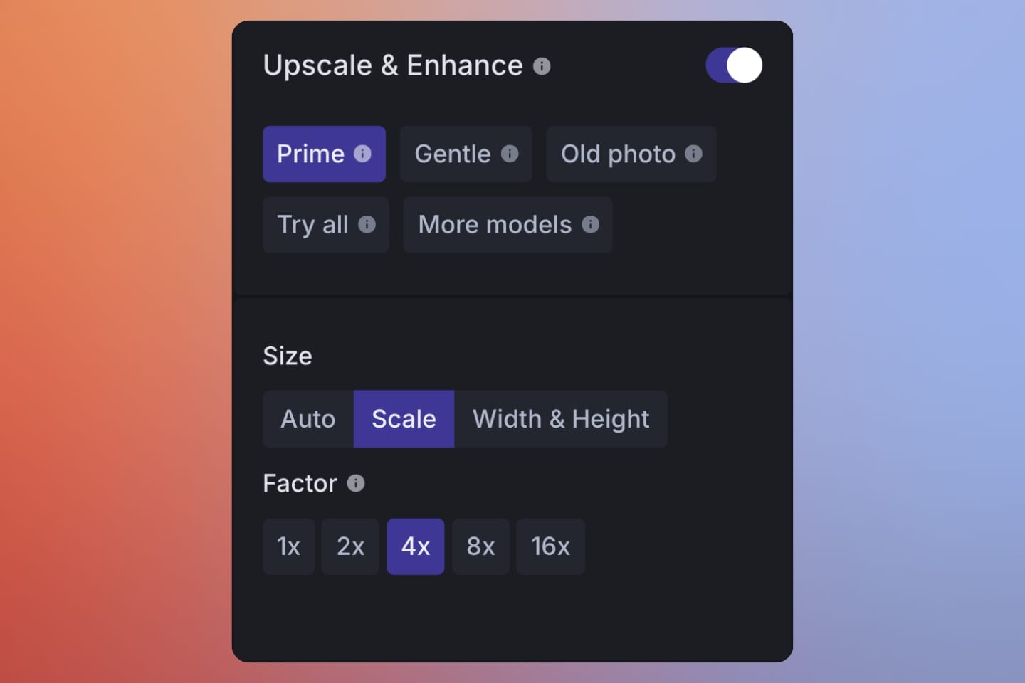 Prime model selected in LetsEnhance enhancement interface