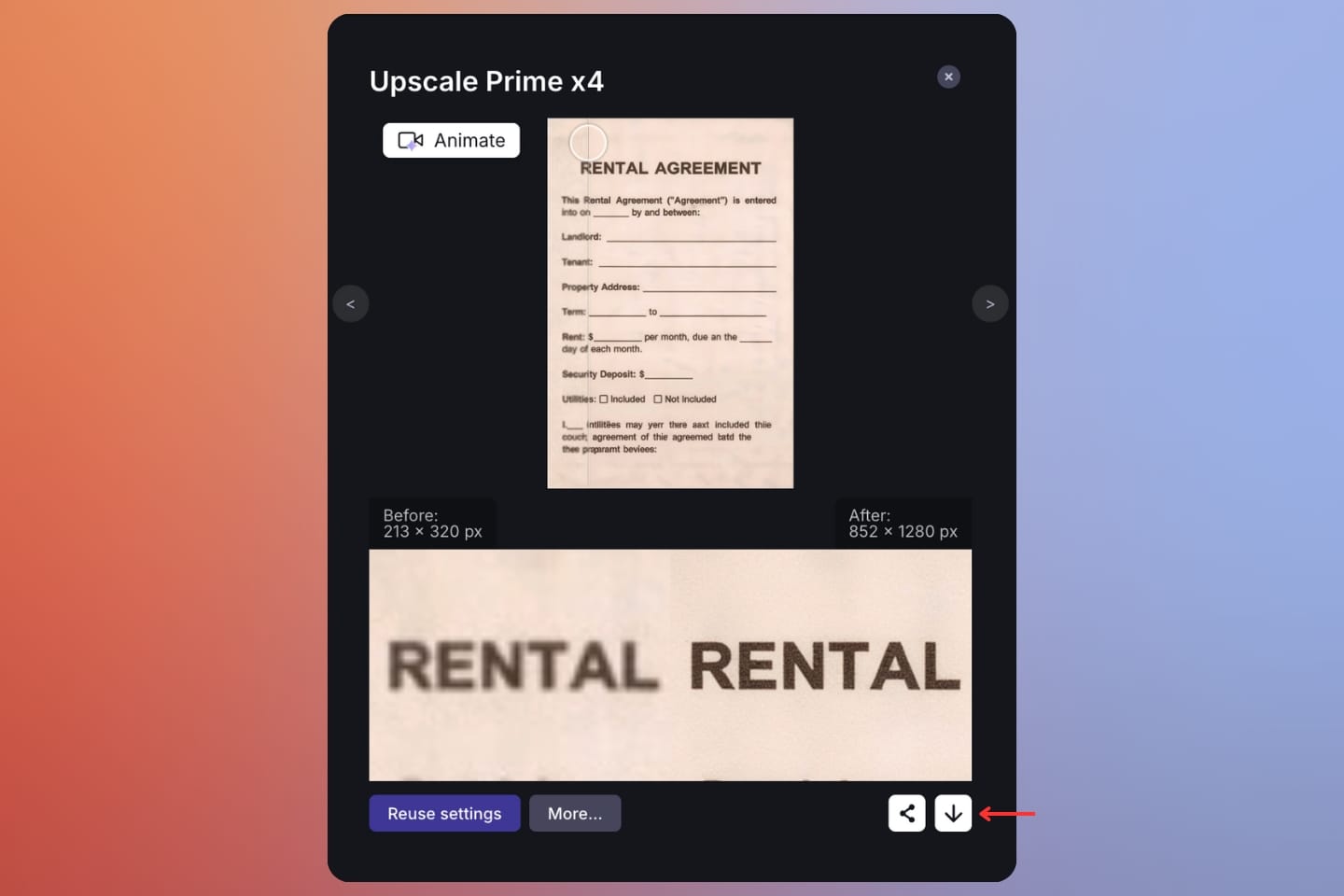 Prime upscaler settings with scale options