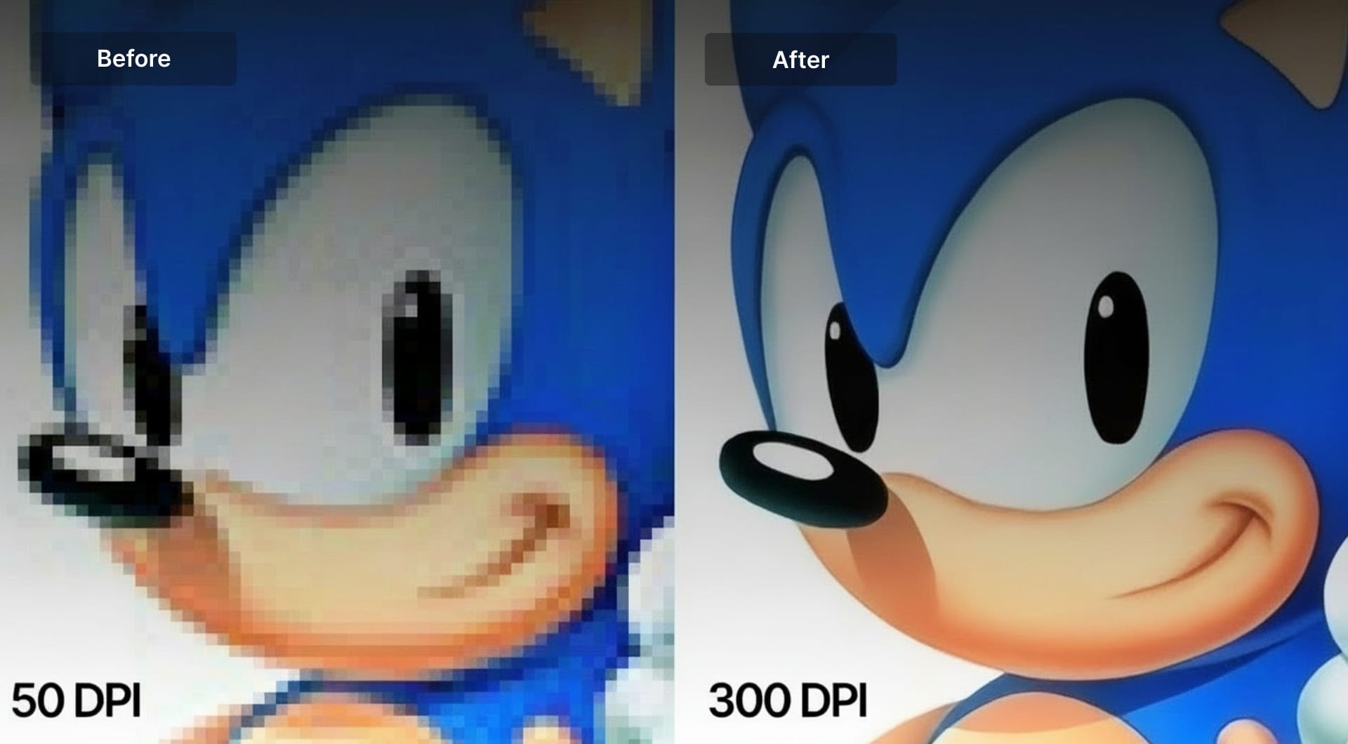 50 DPI vs 300 DPI image quality comparison after AI upscaling