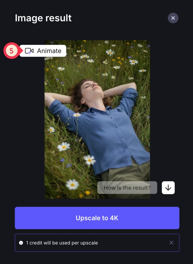 Image result card highlighting the “Animate” option