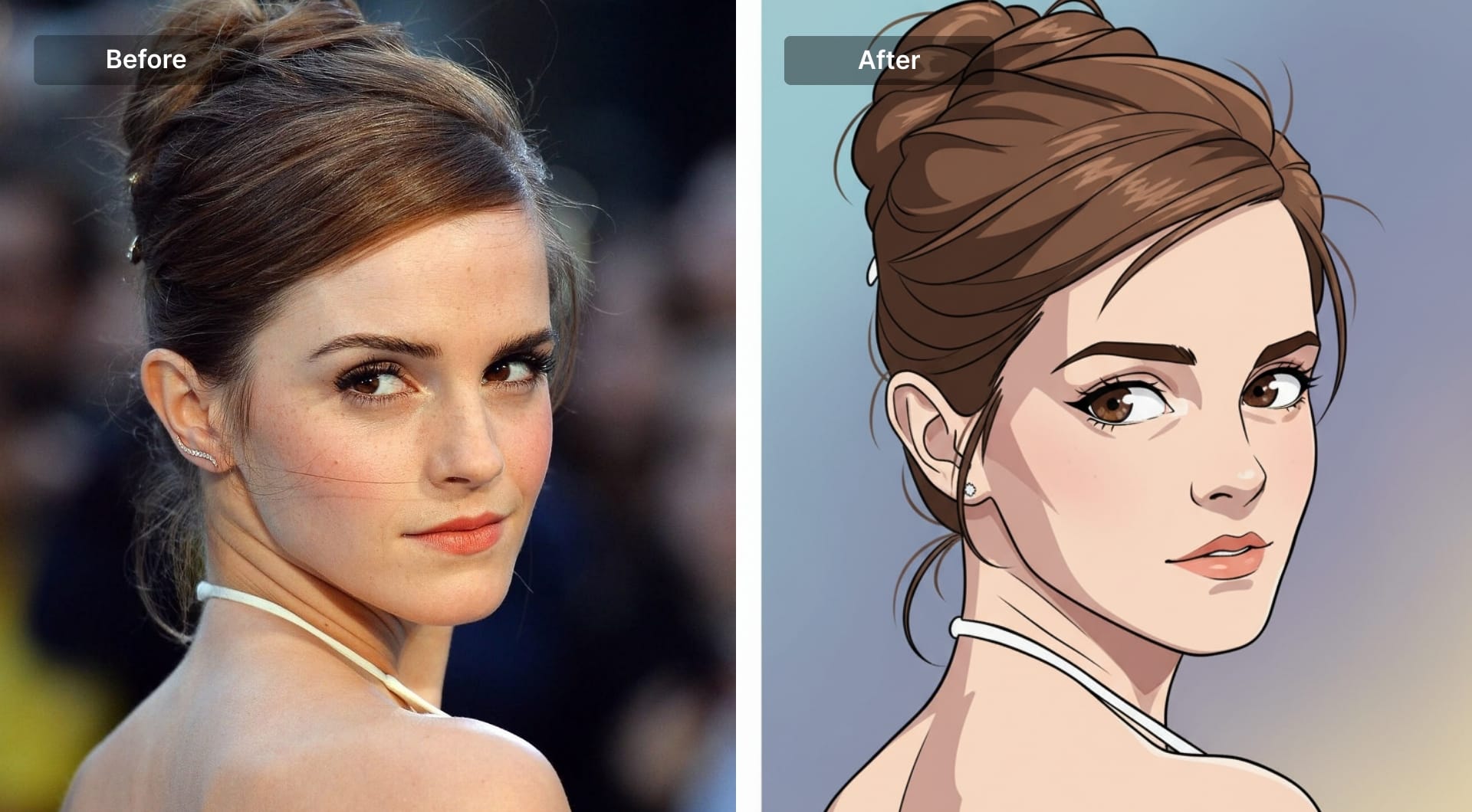 Portrait transformed into clean cel-shaded anime portrait