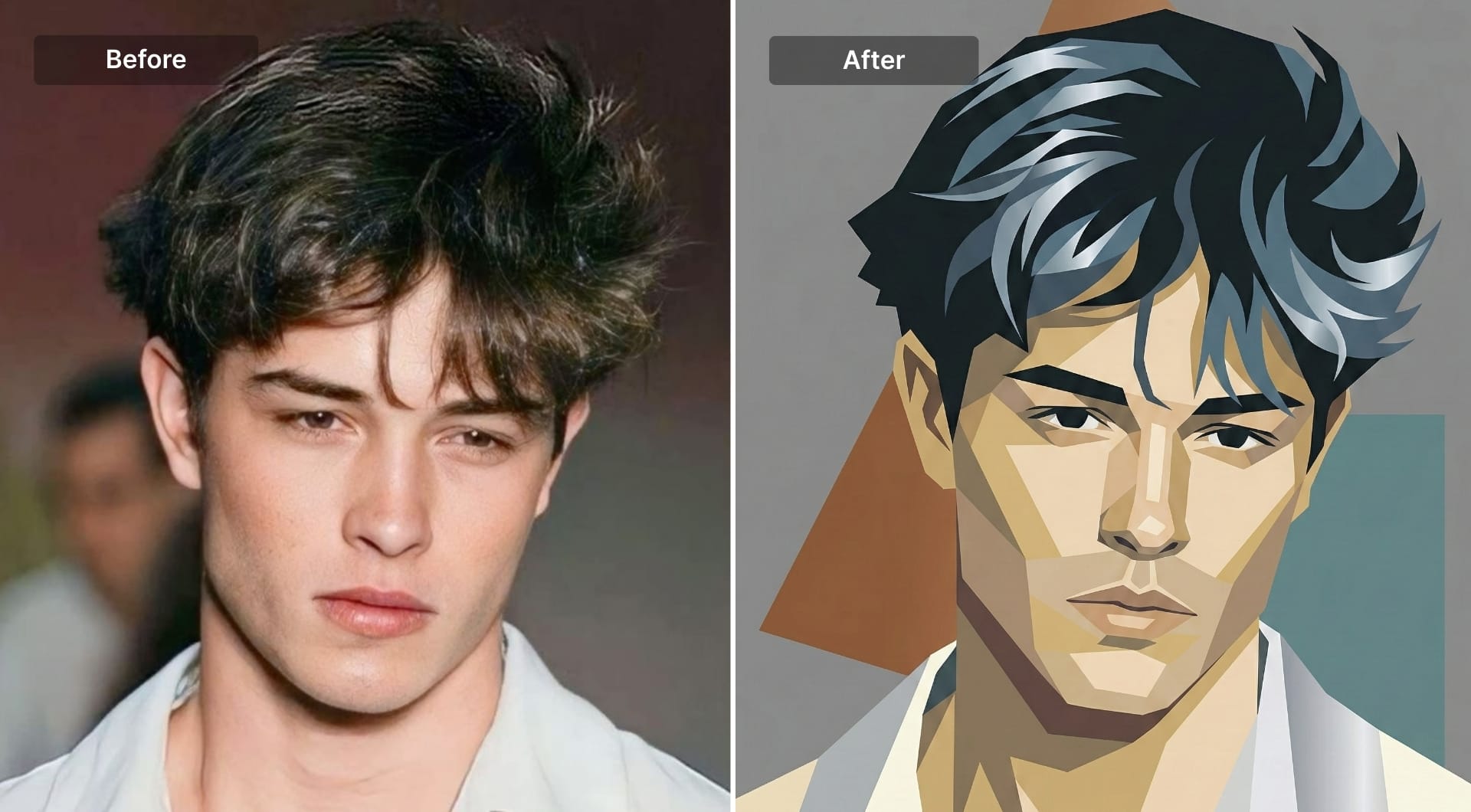 Portrait transformed into abstract geometric color planes