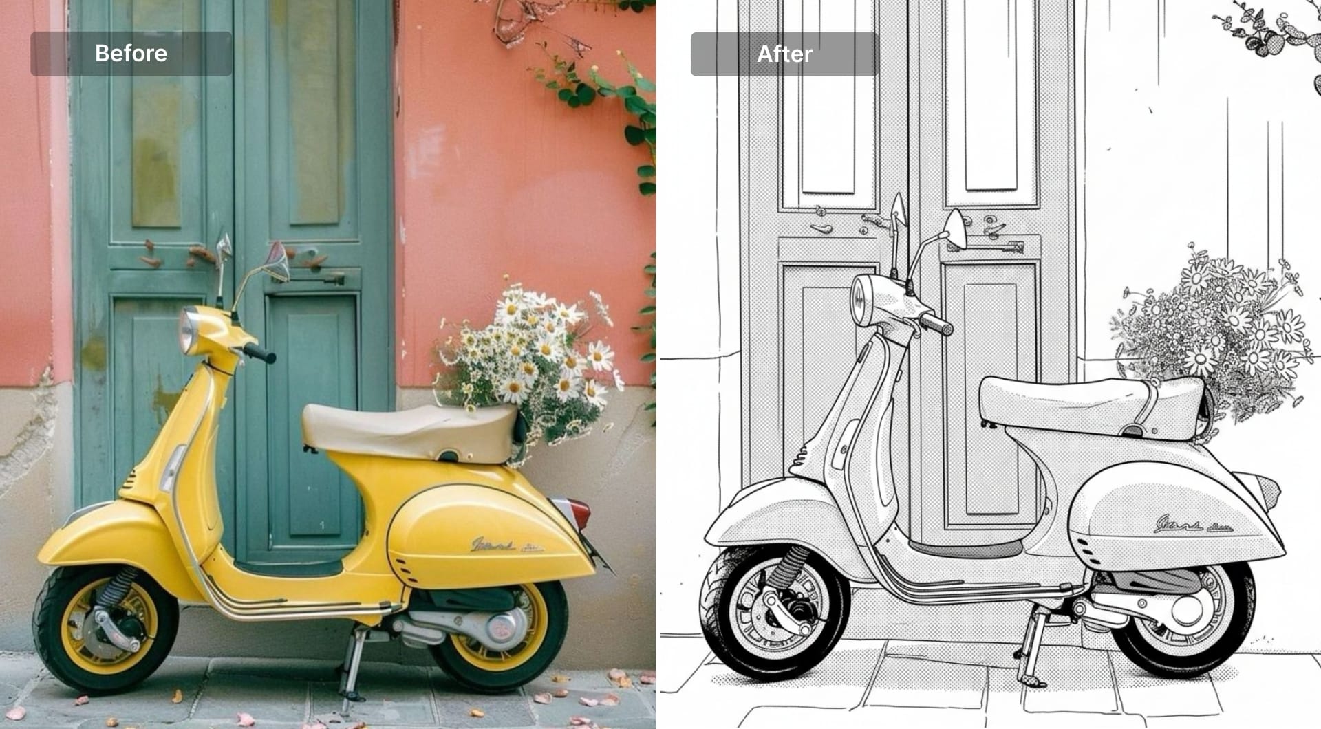 Image converted into black-and-white manga illustration