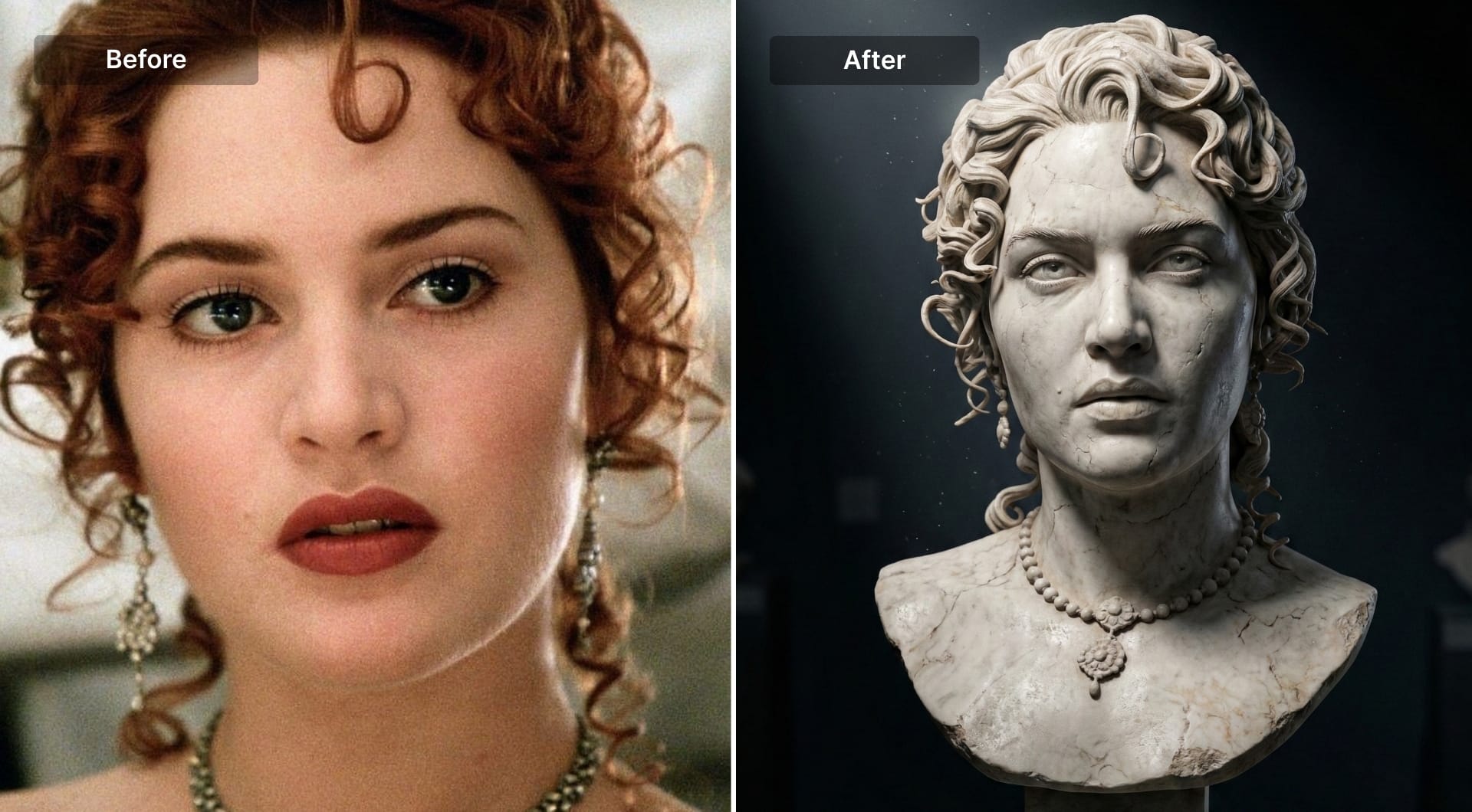 Portrait converted into chipped white marble museum bust