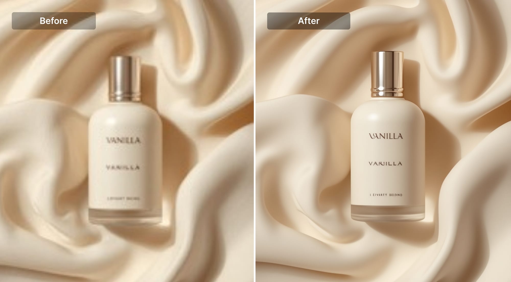 Before after comparison demonstrating unnatural upscaling that hallucinates text