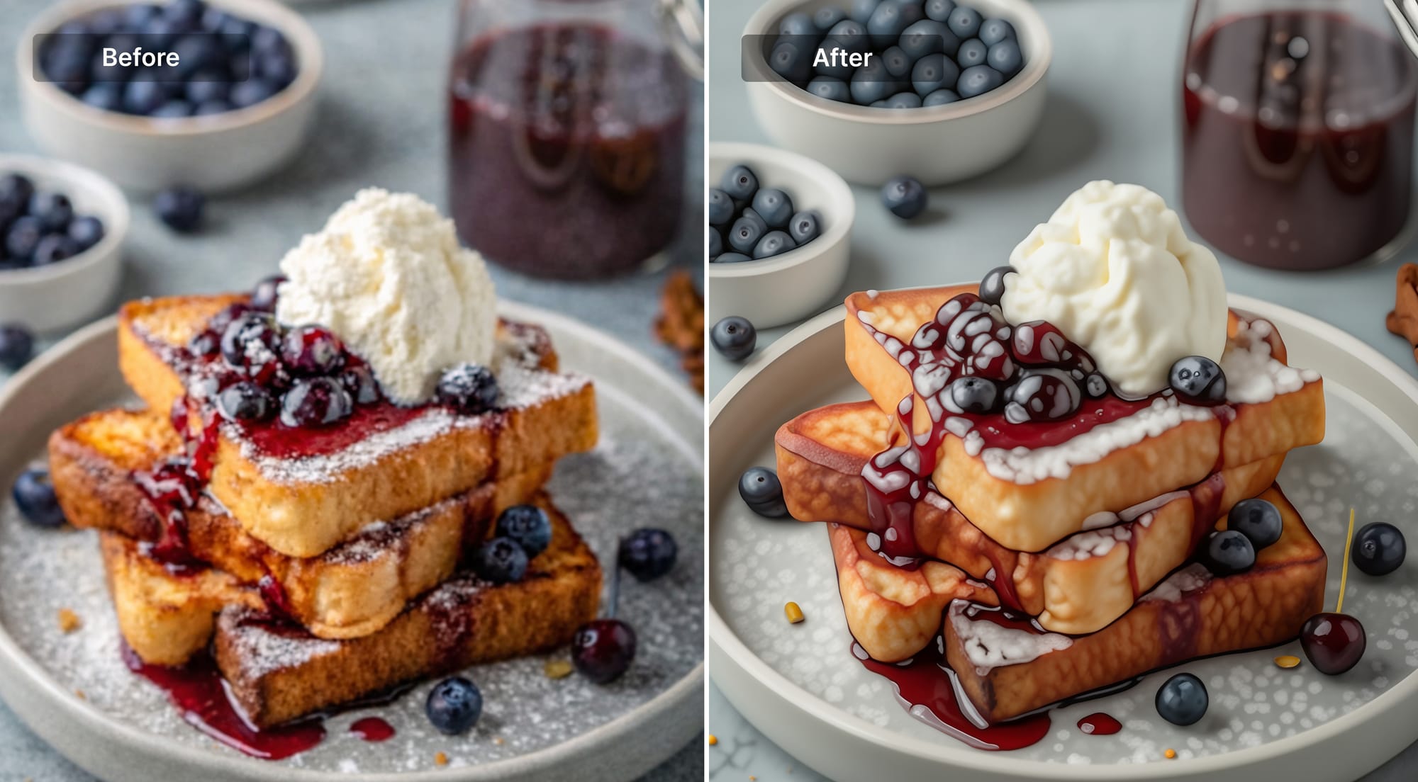 Wrong upscaler distorts food texture because of over-sharpening