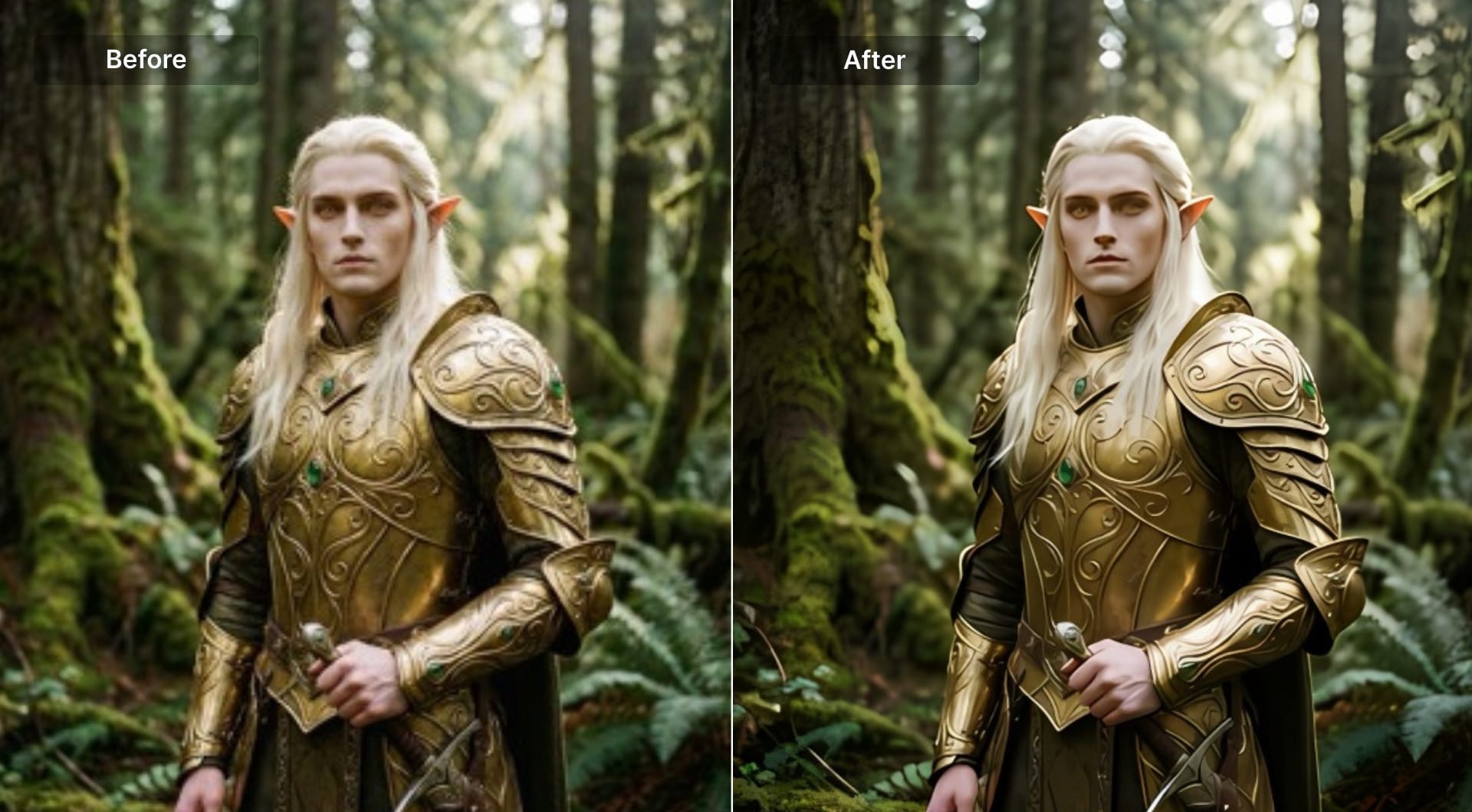 Before-and-after portrait enhancement with AI Ease