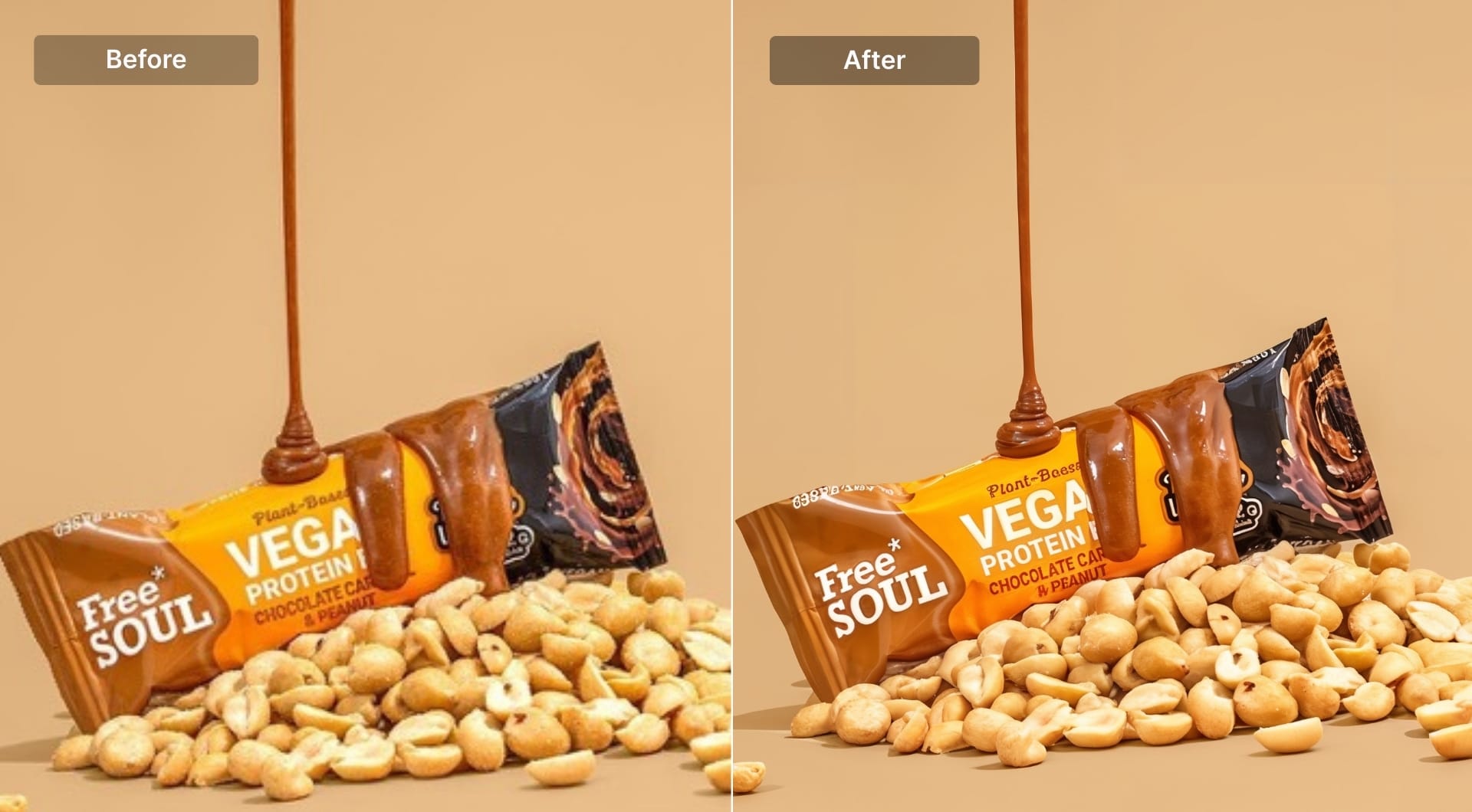 Before-and-after enhanced snack bar product photo