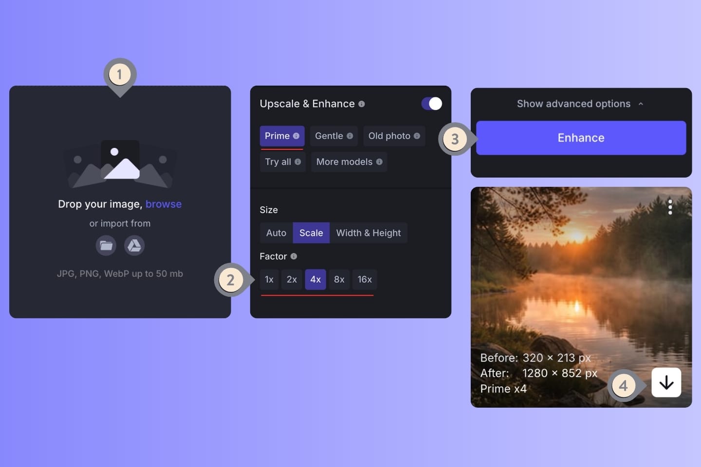 Before and after photo showing AI denoising removes grain while preserving detail