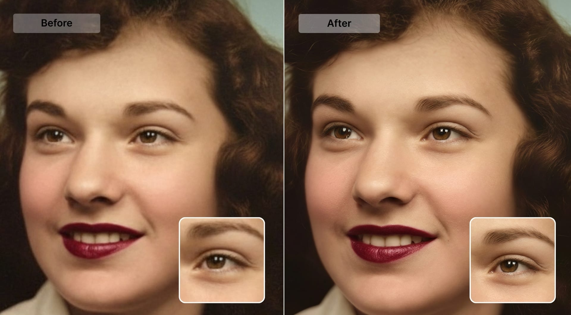 Side-by-side restored photo vs enhanced with Prime model in LetsEnhance