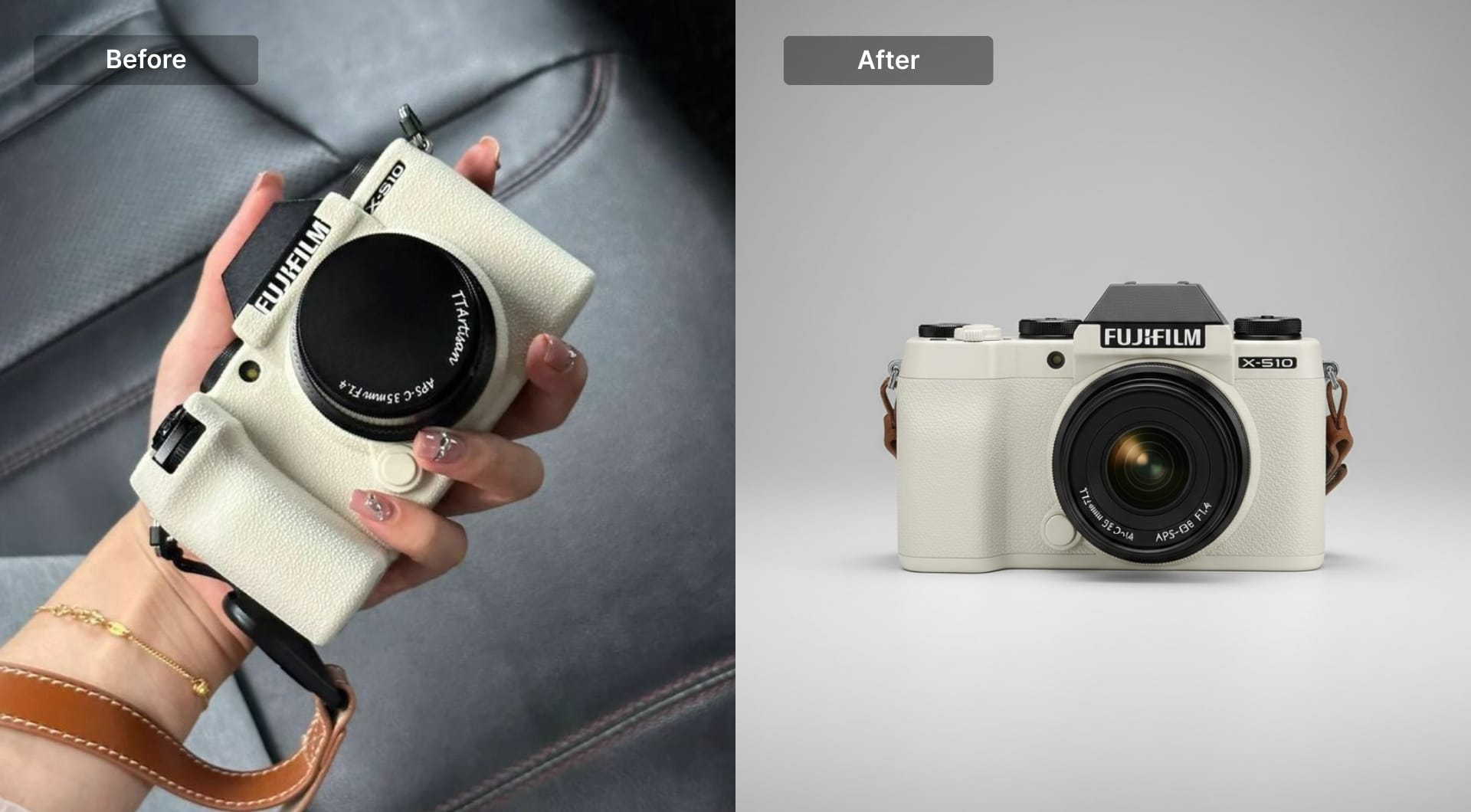 Compact camera on light gray studio background