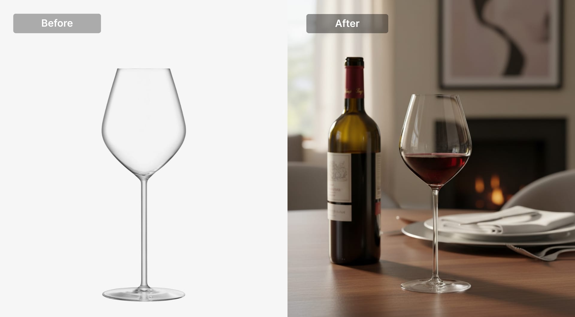 Wine glass in a realistic dining setting