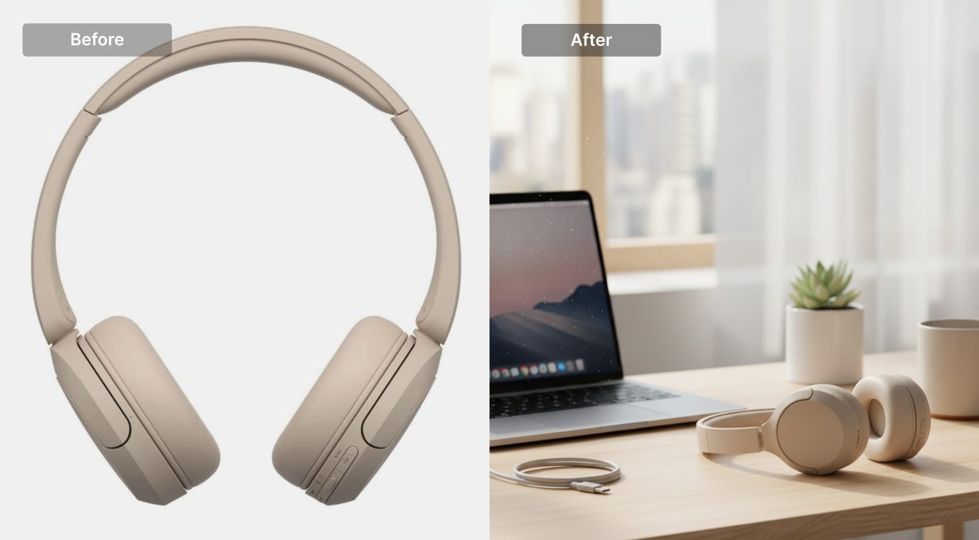 Headphones styled on a modern desk setup
