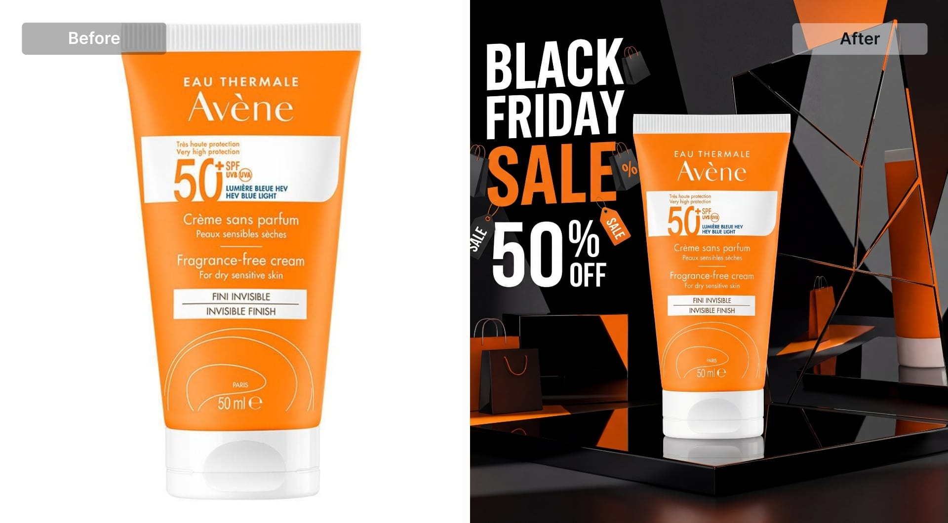 Sunscreen tube in Black Friday sale graphic