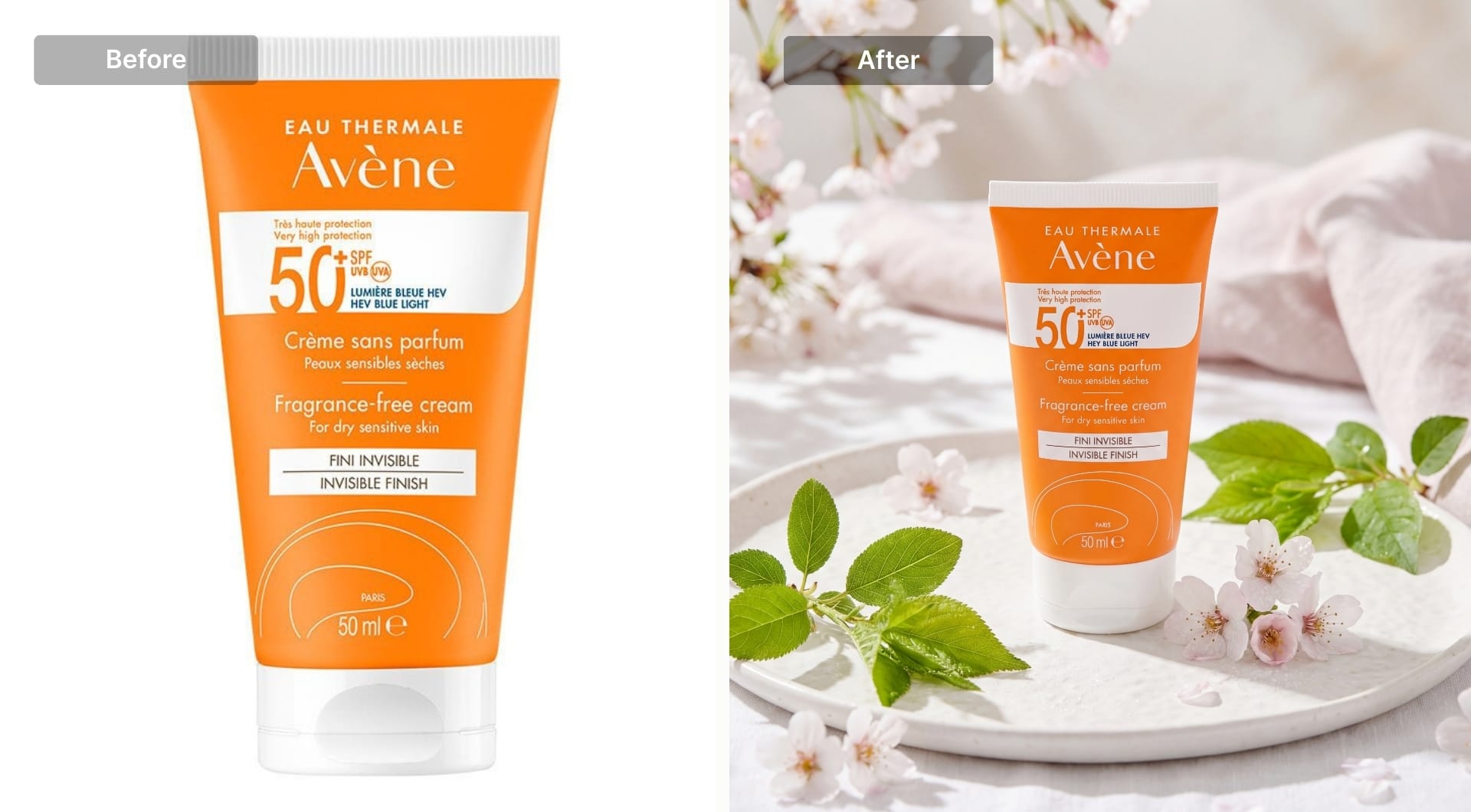 Sunscreen tube styled with spring flowers