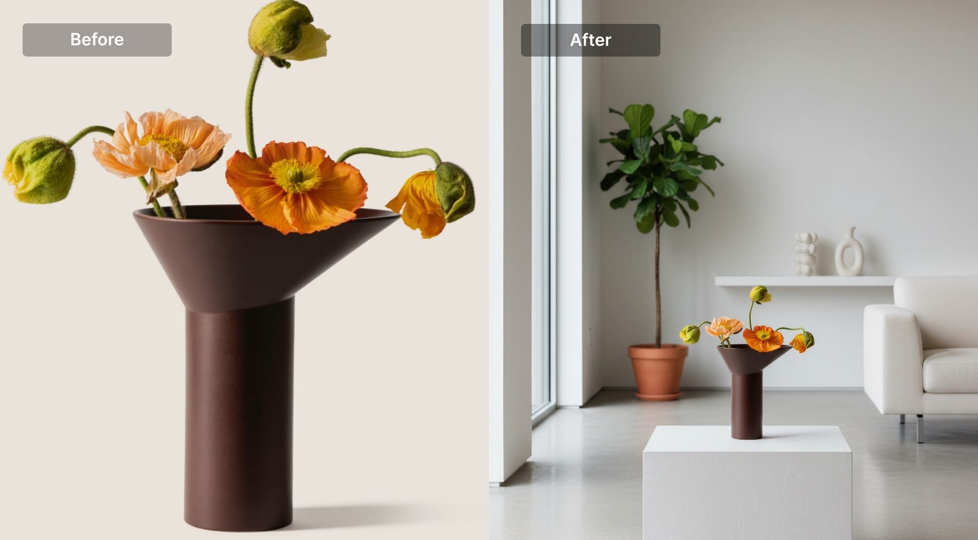 Flower vase styled in a minimal interior