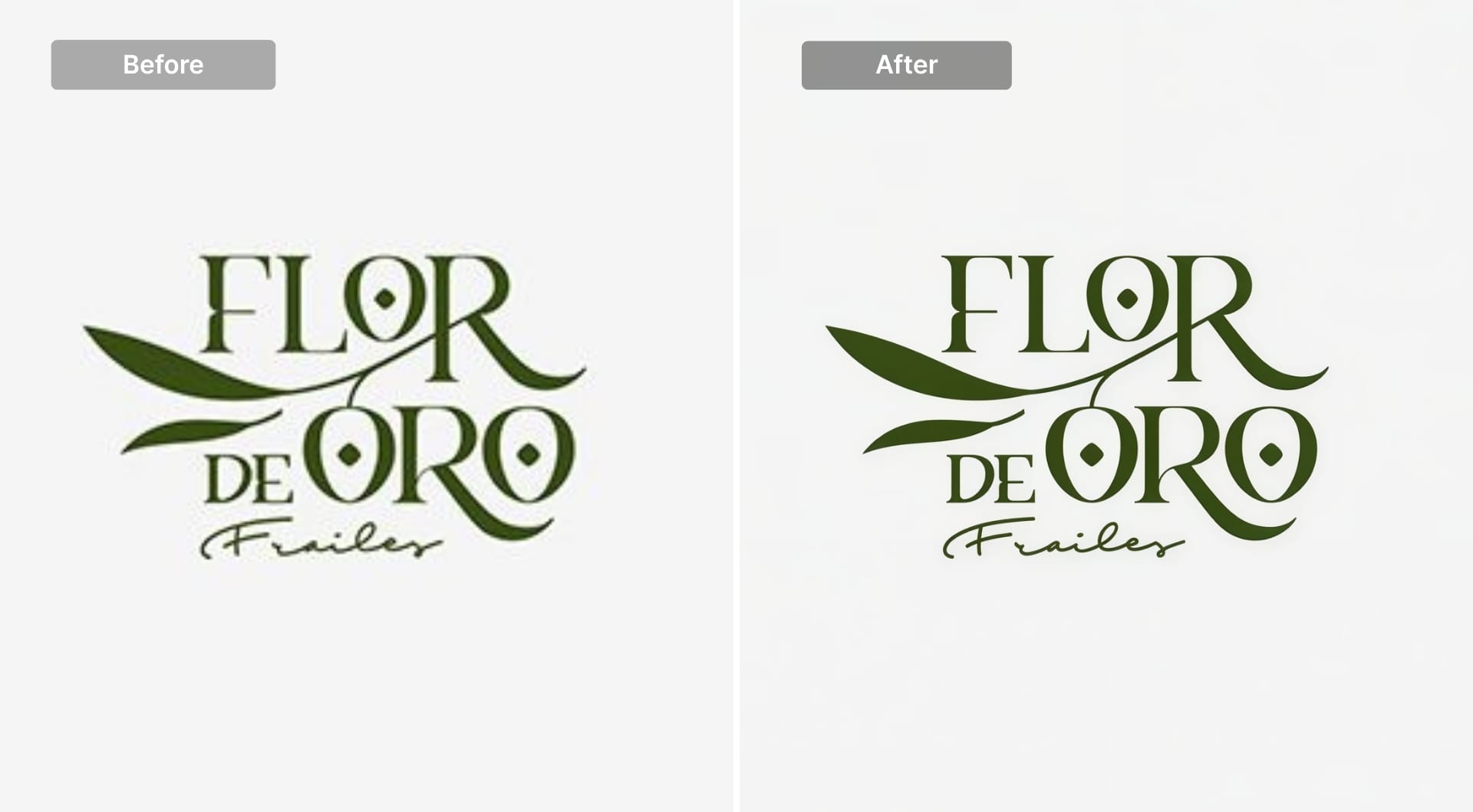 Logo before and after AI upscaling with sharper edges