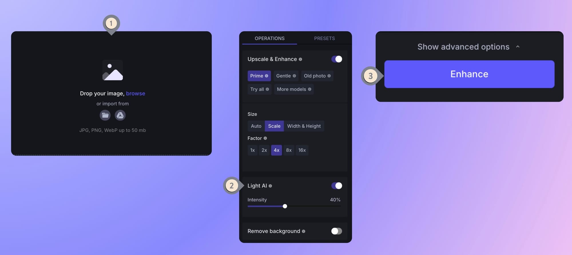 Step by step showing real estate workflow with LetsEnhance