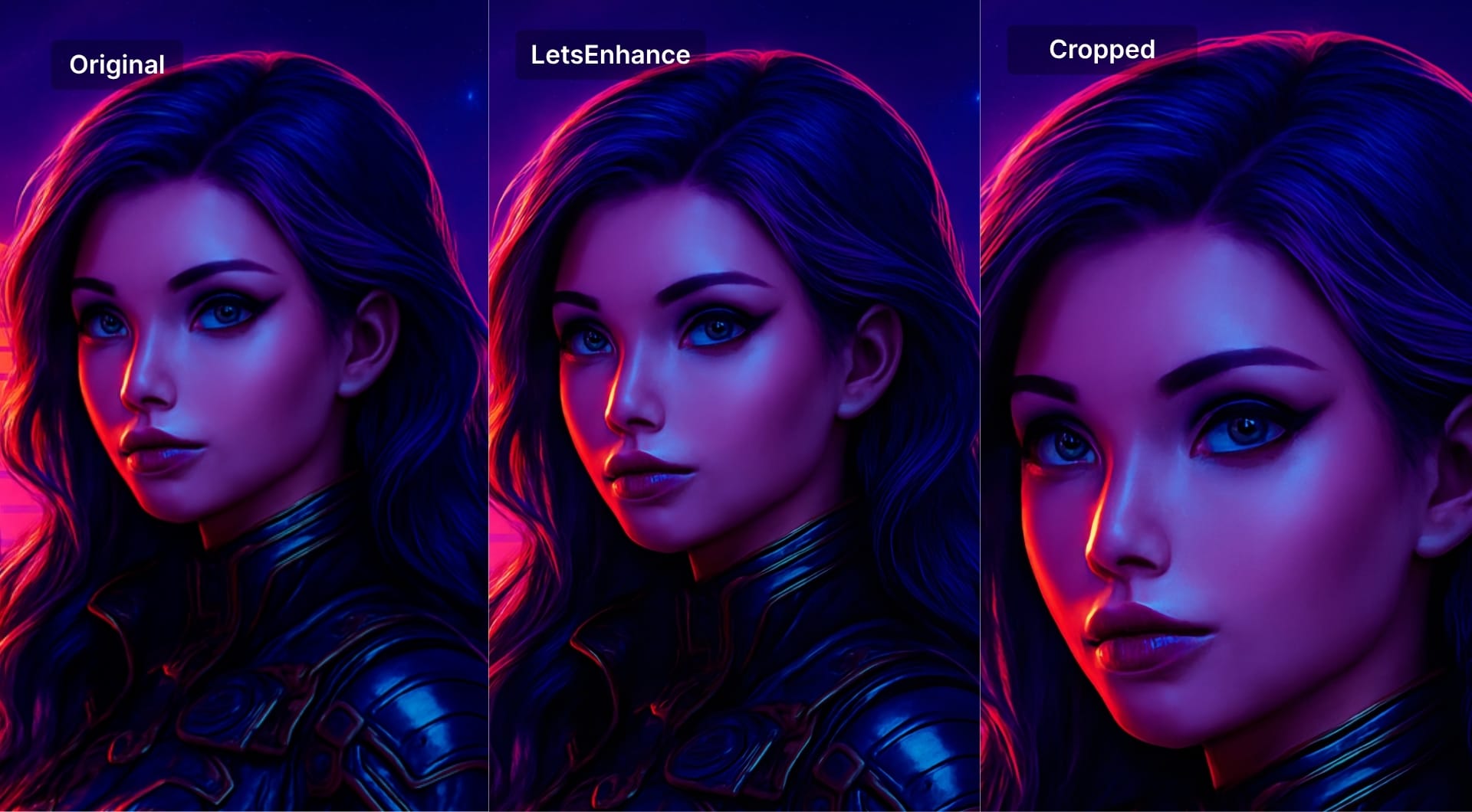 AI-generated portrait enhanced with LetsEnhance showing sharp details