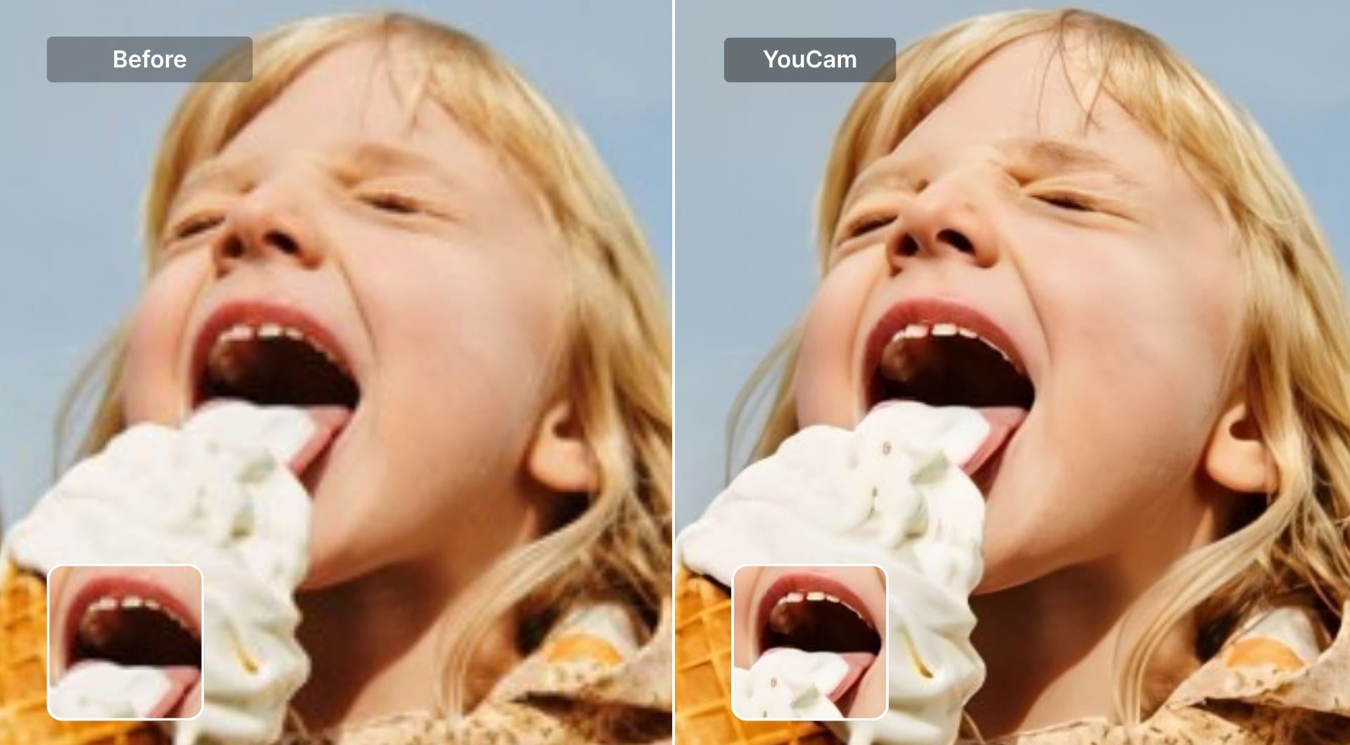 YouCam depixelation with smoother but less detailed portrait