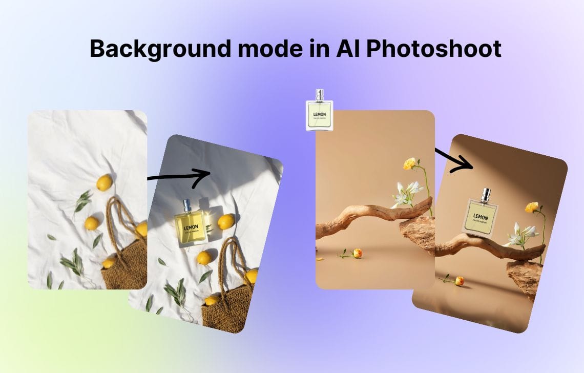 Background mode example replacing the scene behind a perfume bottle