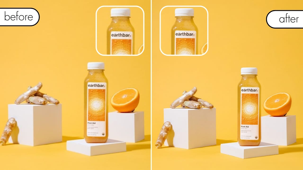 Low-resolution product photo compared before and after upscaling