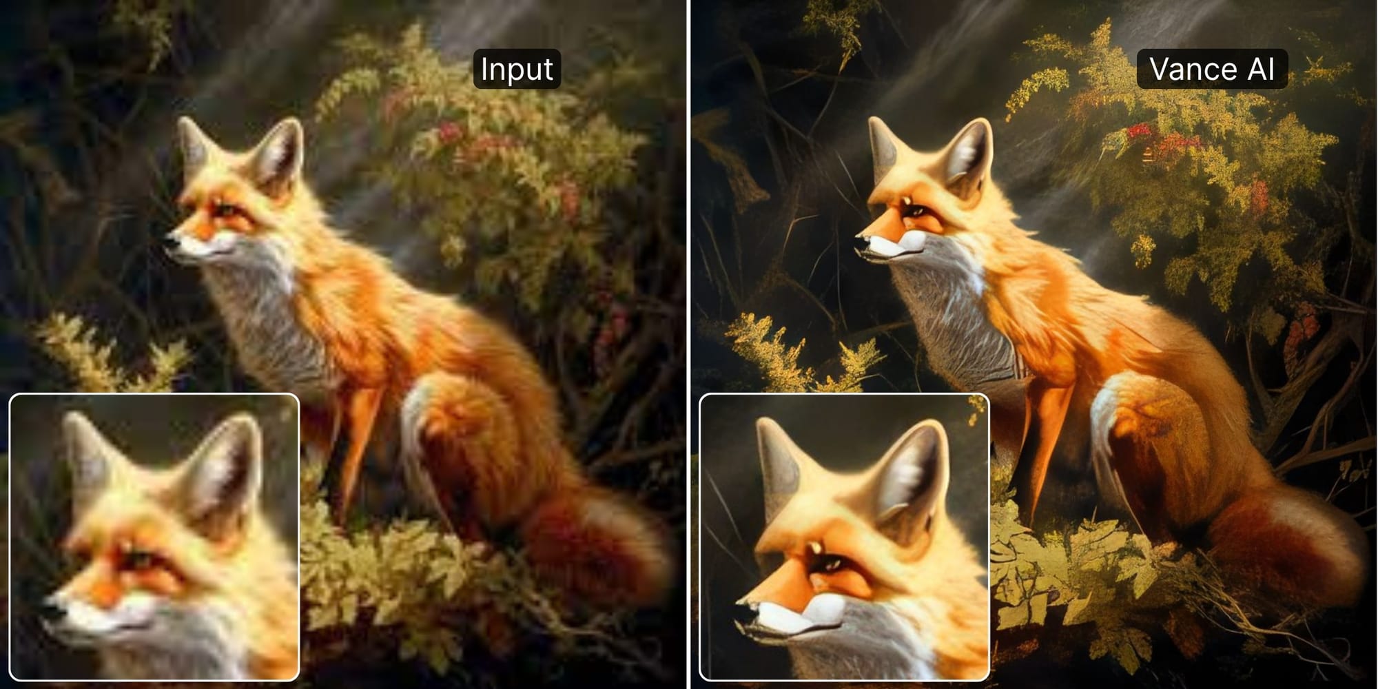 Fox illustration before and after VanceAI enhancement