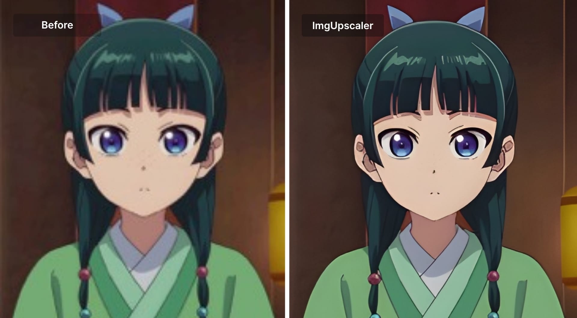 Anime character before and after ImgUpscaler with slight smoothing