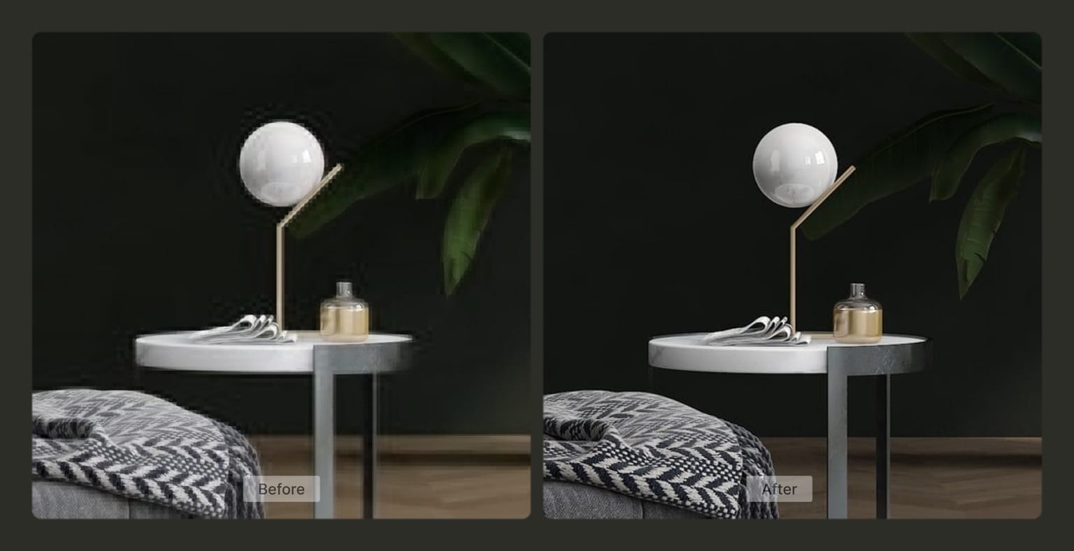 Before and after bread image showing JPEG artifact removal