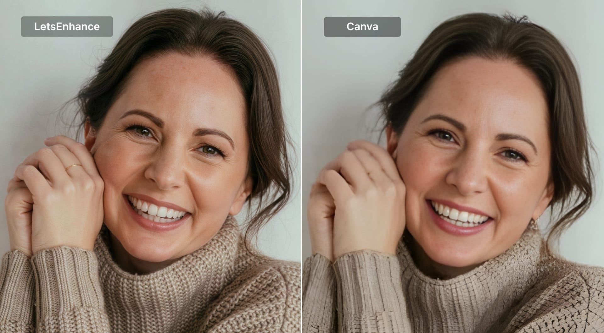 Comparison between Canva and LetsEnhance portrait outputs